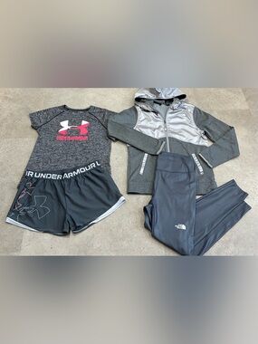 Girls NORTH FACE/UNDER ARMOUR Jacket.. Shorts..Shirt & Leggings Lot, sz XL